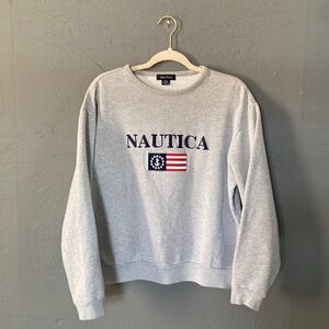Vintage Retro Heather Gray Grey Nautica Flag Crewneck Sweatshirt Size M